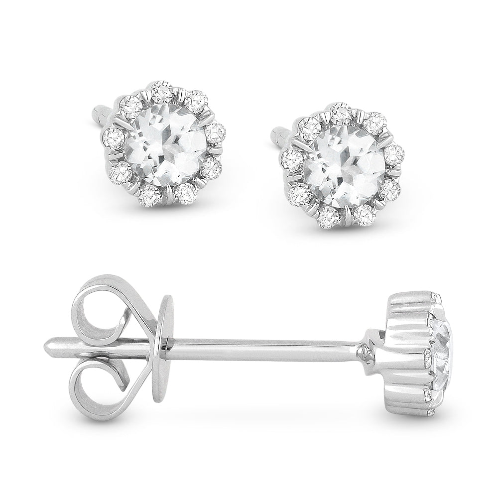 Madison L 14K White Gold White Topaz Round Stud Earrings - style E1034WTW