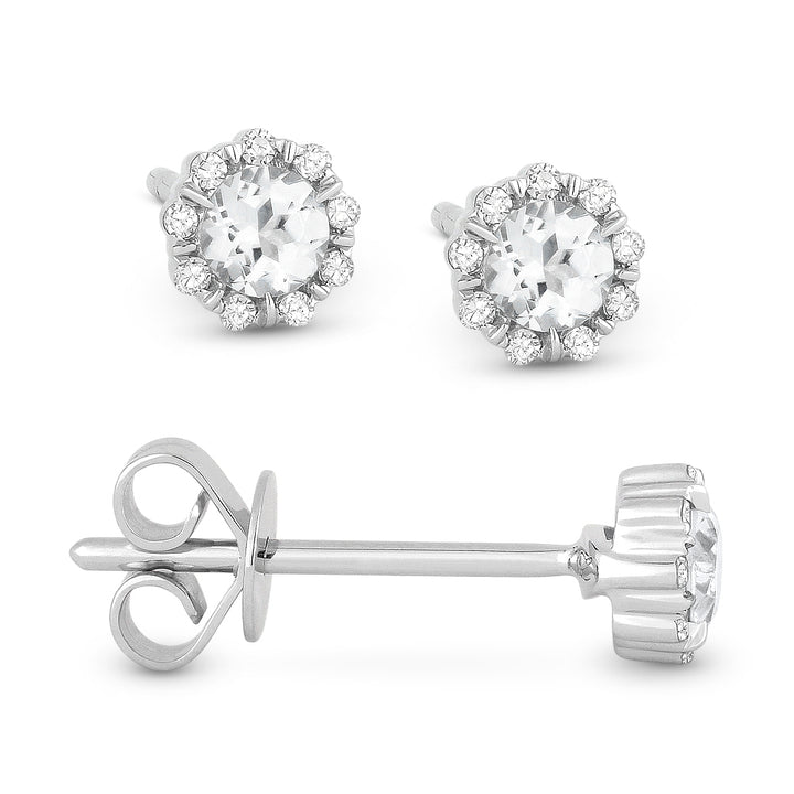 Madison L 14K White Gold White Topaz Round Stud Earrings - style E1034WTW