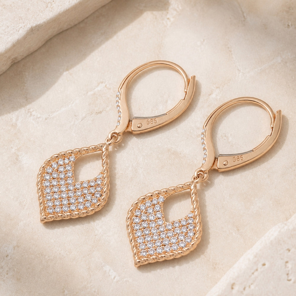E1036 - 14K Gold Diamond Marquise Drop Earrings