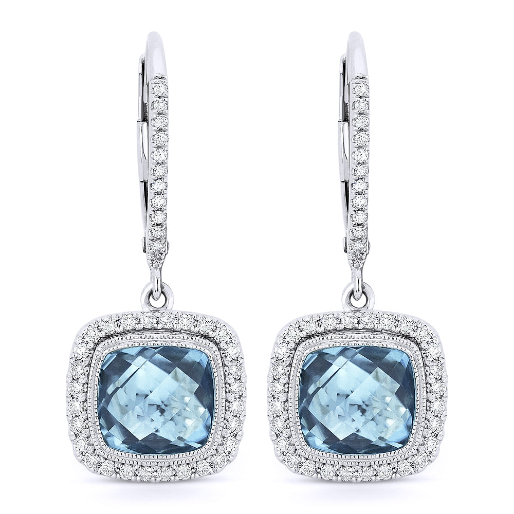 Madison L 14K White Gold Blue Topaz Cushion Drop Earrings - style E1047BTW