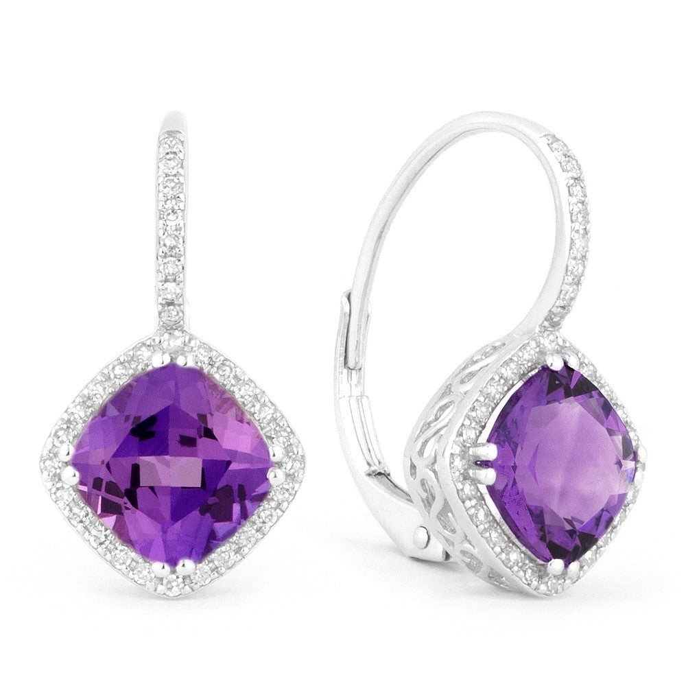 Madison L 14K White Gold Amethyst Cushion Drop Earrings - style E1051AMW