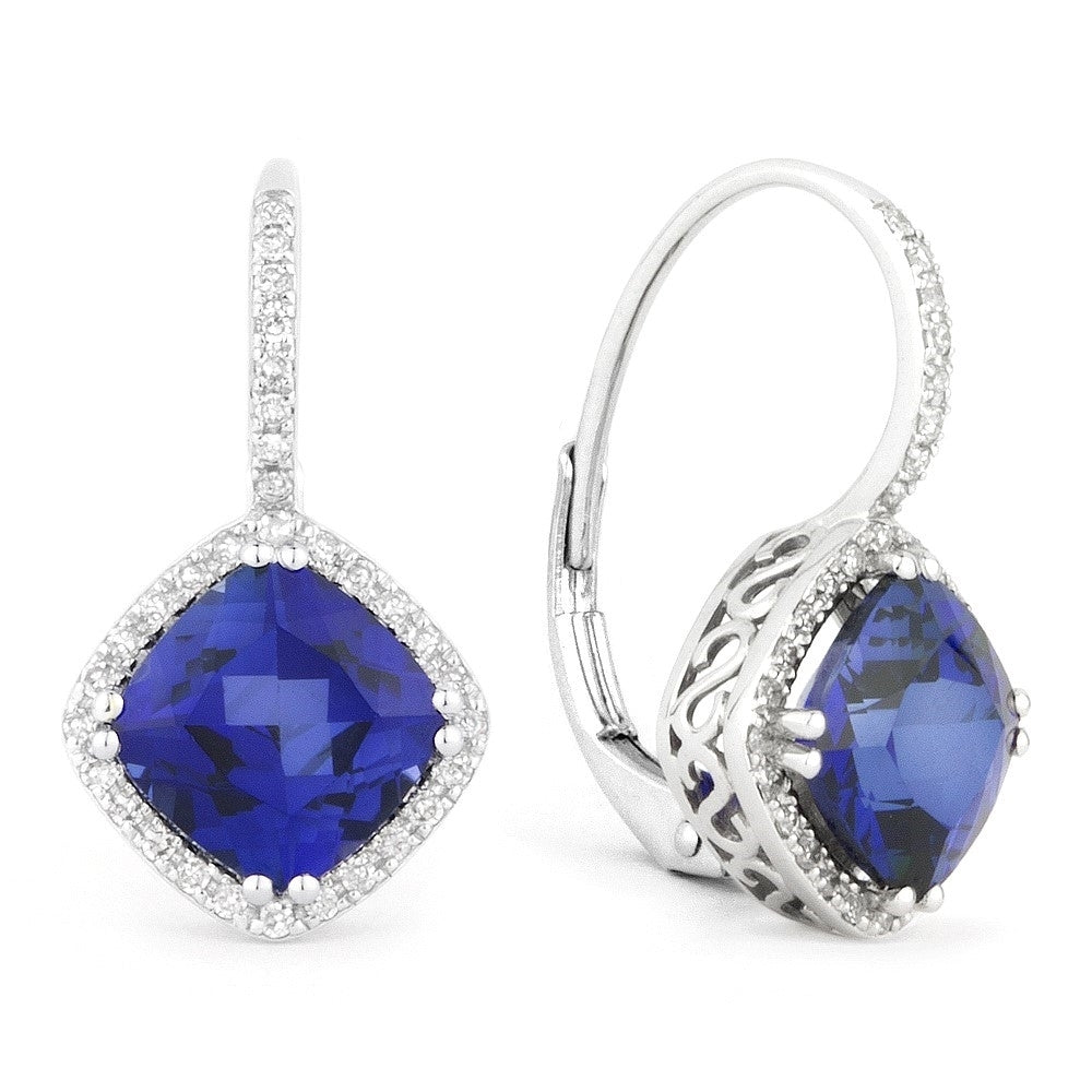 Madison L 14K White Gold Created Sapphire Cushion Drop Earrings - style E1051BCW