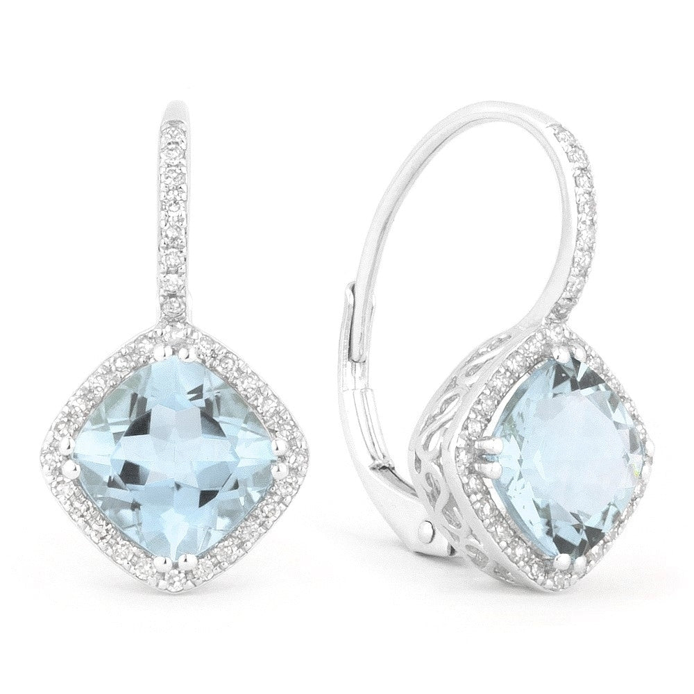 Madison L 14K White Gold Blue Topaz Cushion Drop Earrings - style E1051BTW