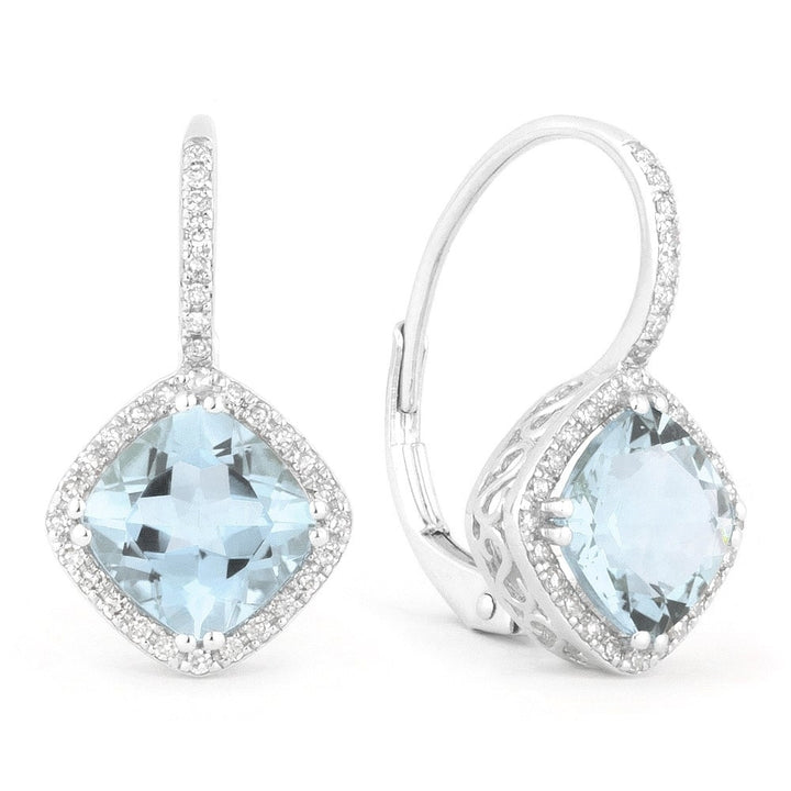 Madison L 14K White Gold Blue Topaz Cushion Drop Earrings - style E1051BTW