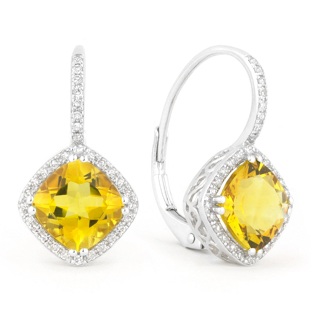 Madison L 14K White Gold Citrine Cushion Drop Earrings - style E1051CTW