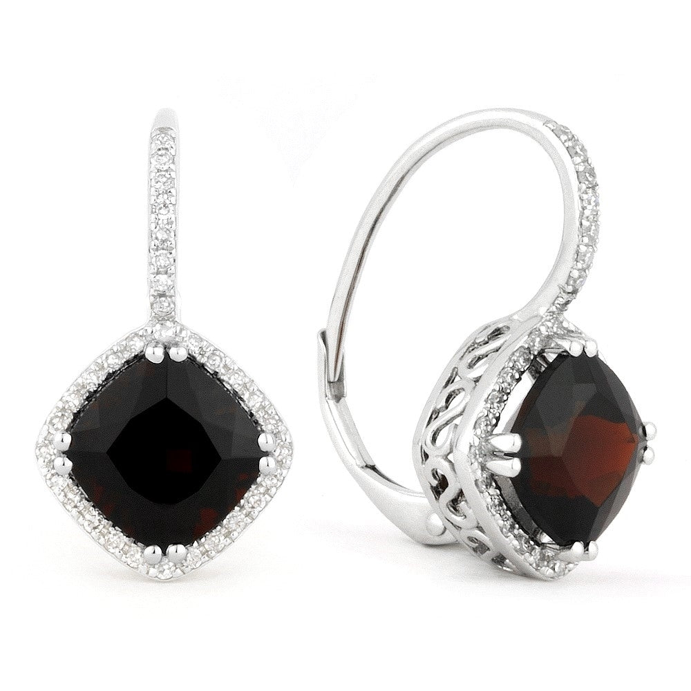 Madison L 14K White Gold Garnet Cushion Drop Earrings - style E1051GAW