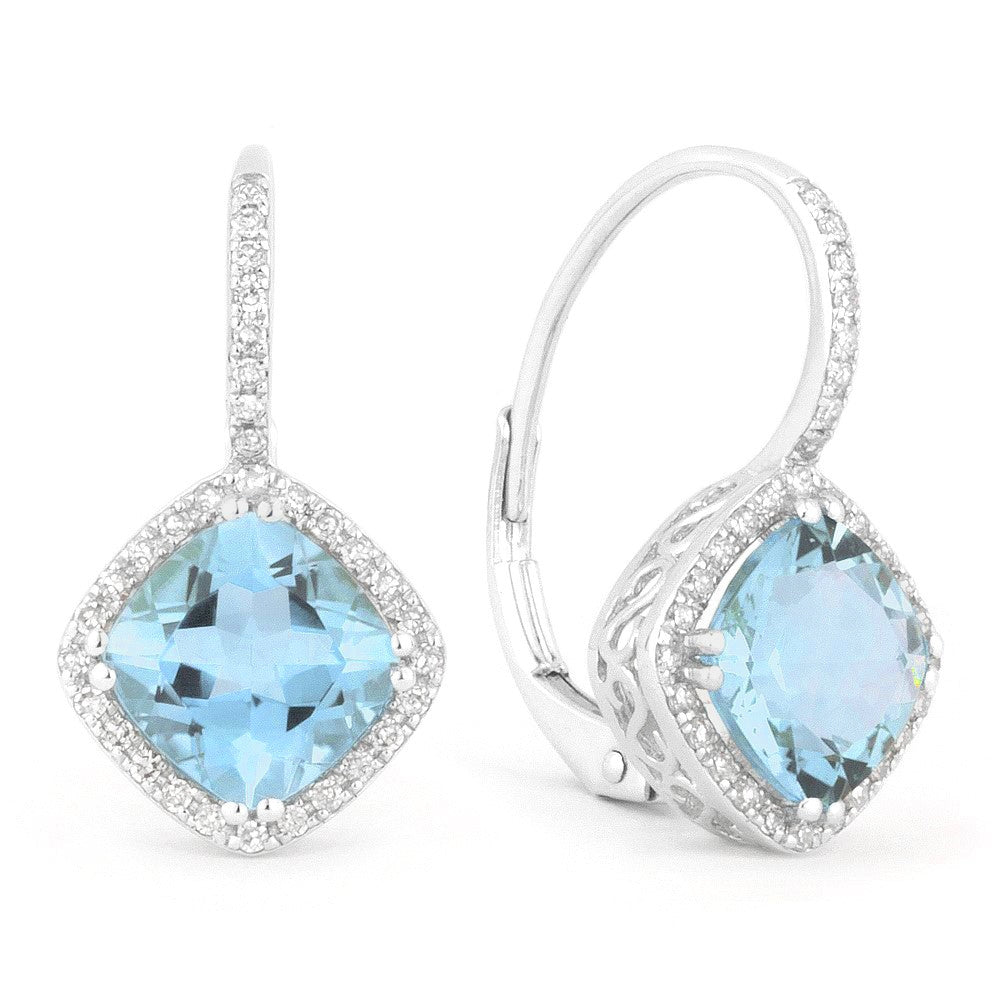 Madison L 14K White Gold London Blue Topaz Cushion Drop Earrings - style E1051LBTW