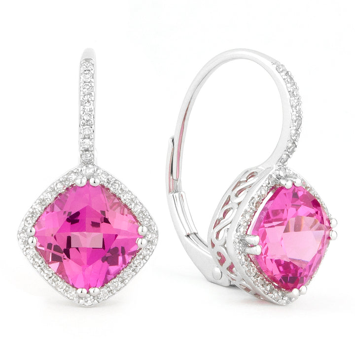 Madison L 14K White Gold Created Pink Sapphire Cushion Drop Earrings - style E1051PCW