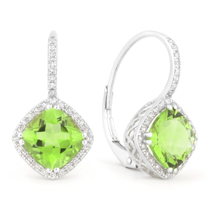 Madison L 14K White Gold Peridot Cushion Drop Earrings - style E1051PRW