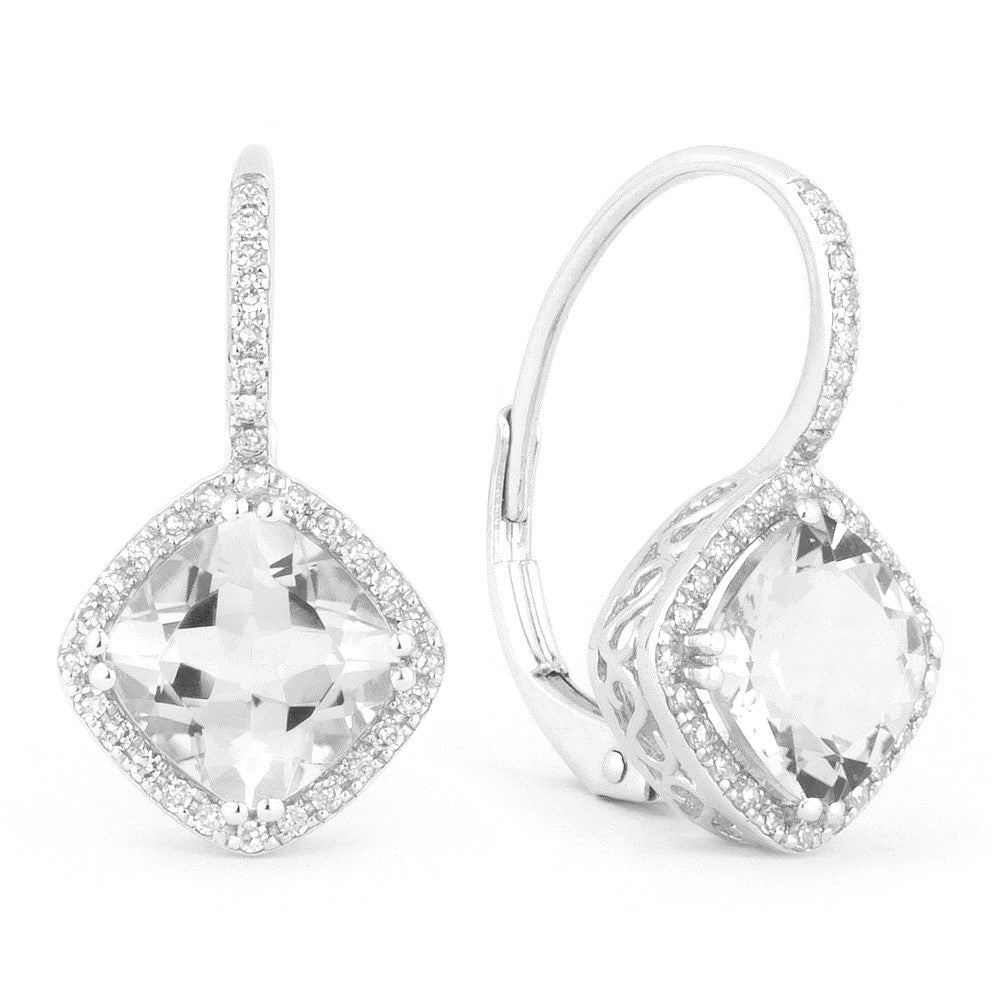 Madison L 14K White Gold White Topaz Cushion Drop Earrings - style E1051WTW