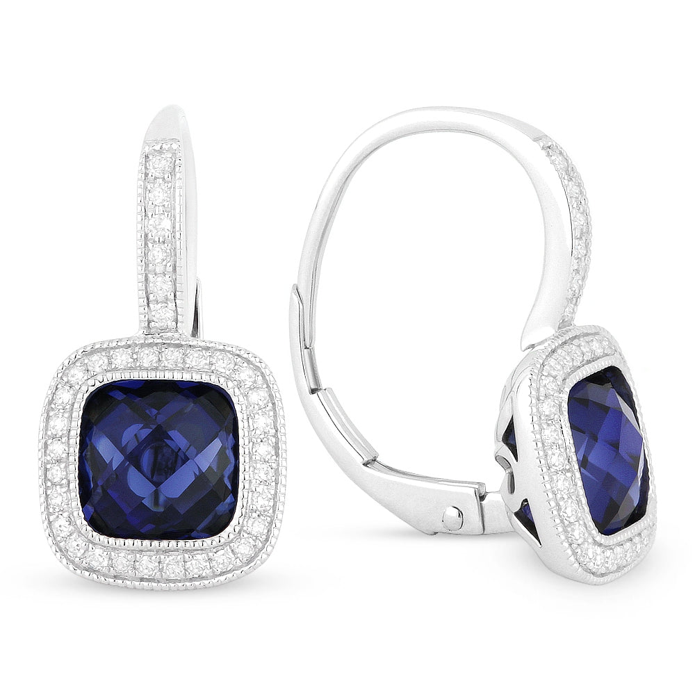 Madison L 14K White Gold Created Sapphire Cushion Drop Earrings - style E1064BCW