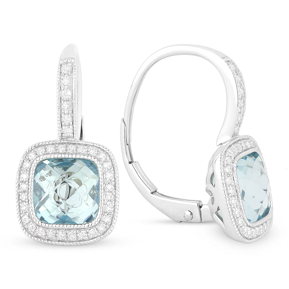 Madison L 14K White Gold Blue Topaz Cushion Drop Earrings - style E1064BTW