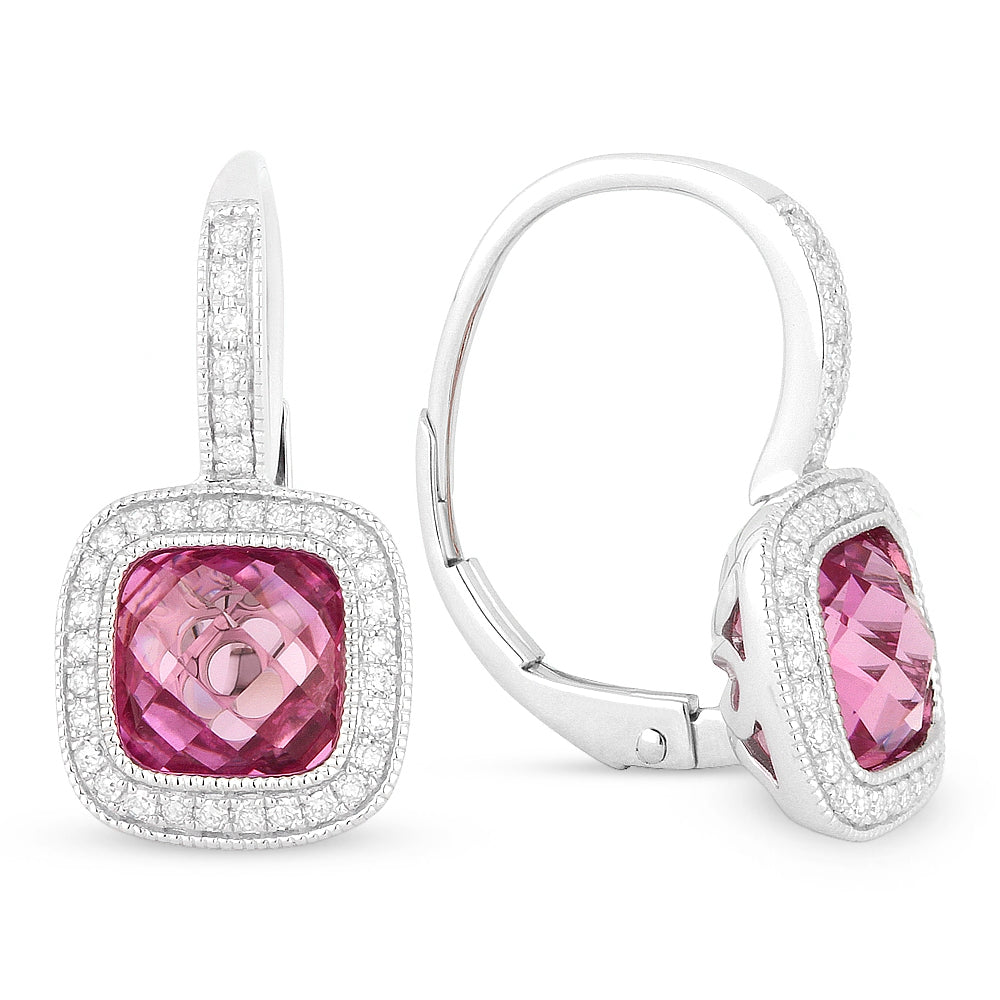 Madison L 14K White Gold Created Pink Sapphire Cushion Drop Earrings - style E1064PCW