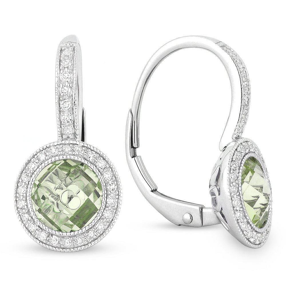Madison L 14K White Gold Green Amethyst Round Drop Earrings - style E1065GAMW