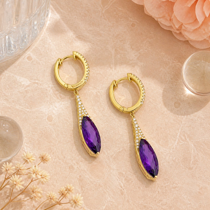 E1084 - 14K Gold Marquise Drop Earrings