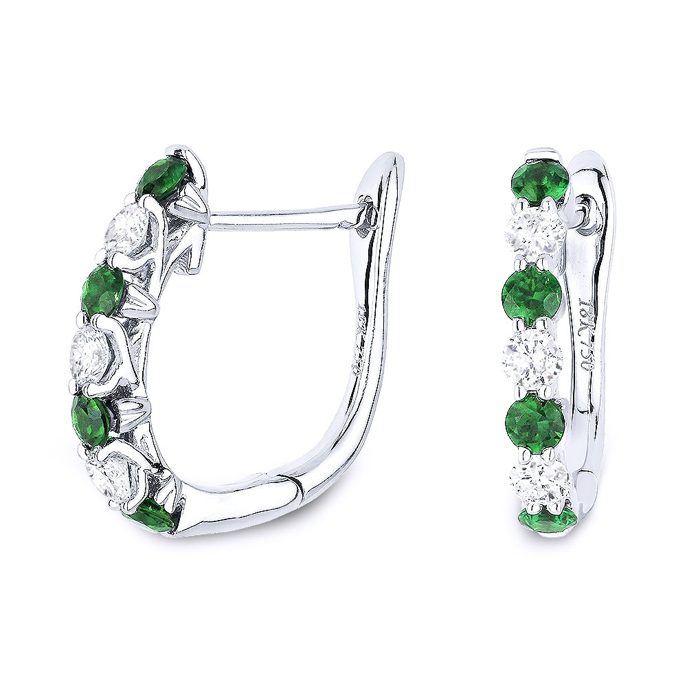 Madison L 14K White Gold Emerald Huggie Hoop Earrings - style E1118EMW