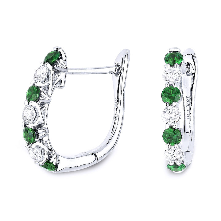 Madison L 14K White Gold Emerald Huggie Hoop Earrings - style E1118EMW