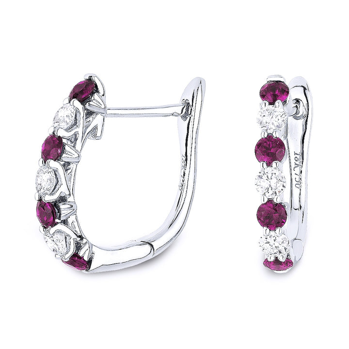 Madison L 14K White Gold Ruby Huggie Hoop Earrings - style E1118RUW
