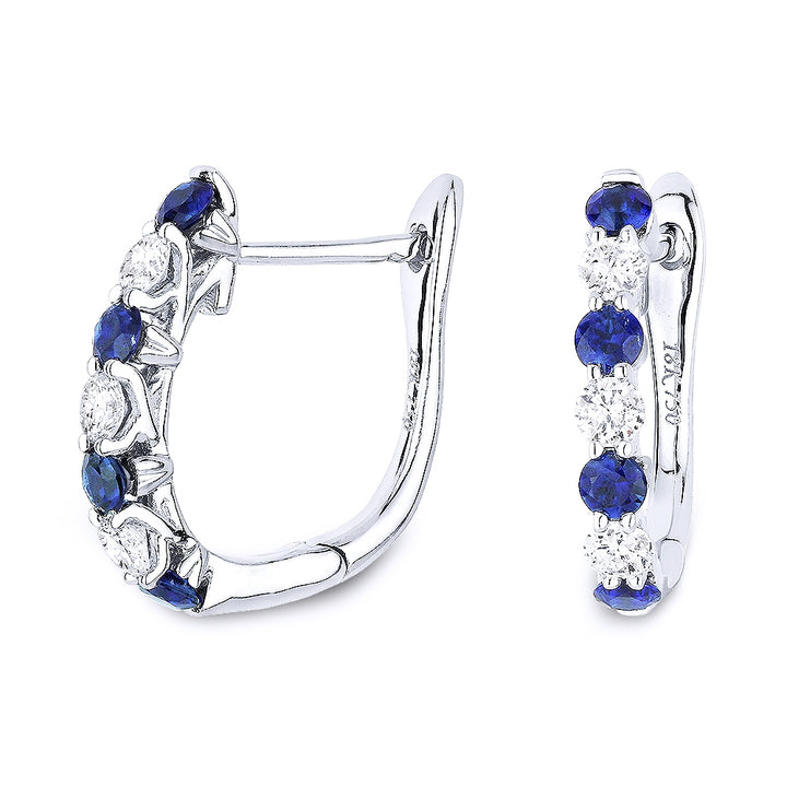Madison L 14K White Gold Sapphire Huggie Hoop Earrings - style E1118SAW