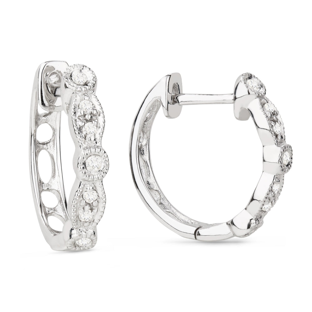 Madison L 14K White Gold Diamond Huggie Hoop Earrings - style E1143W