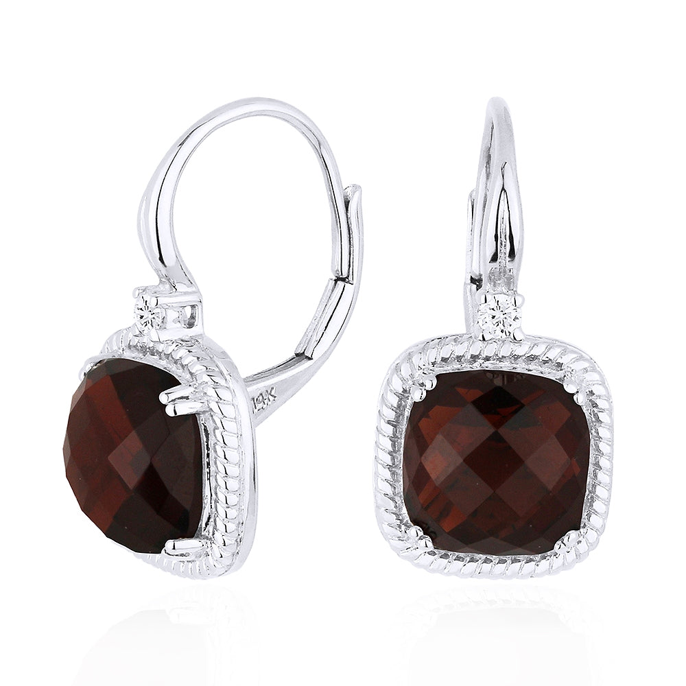 Madison L 14K White Gold Garnet Cushion Drop Earrings - style E1181GAW