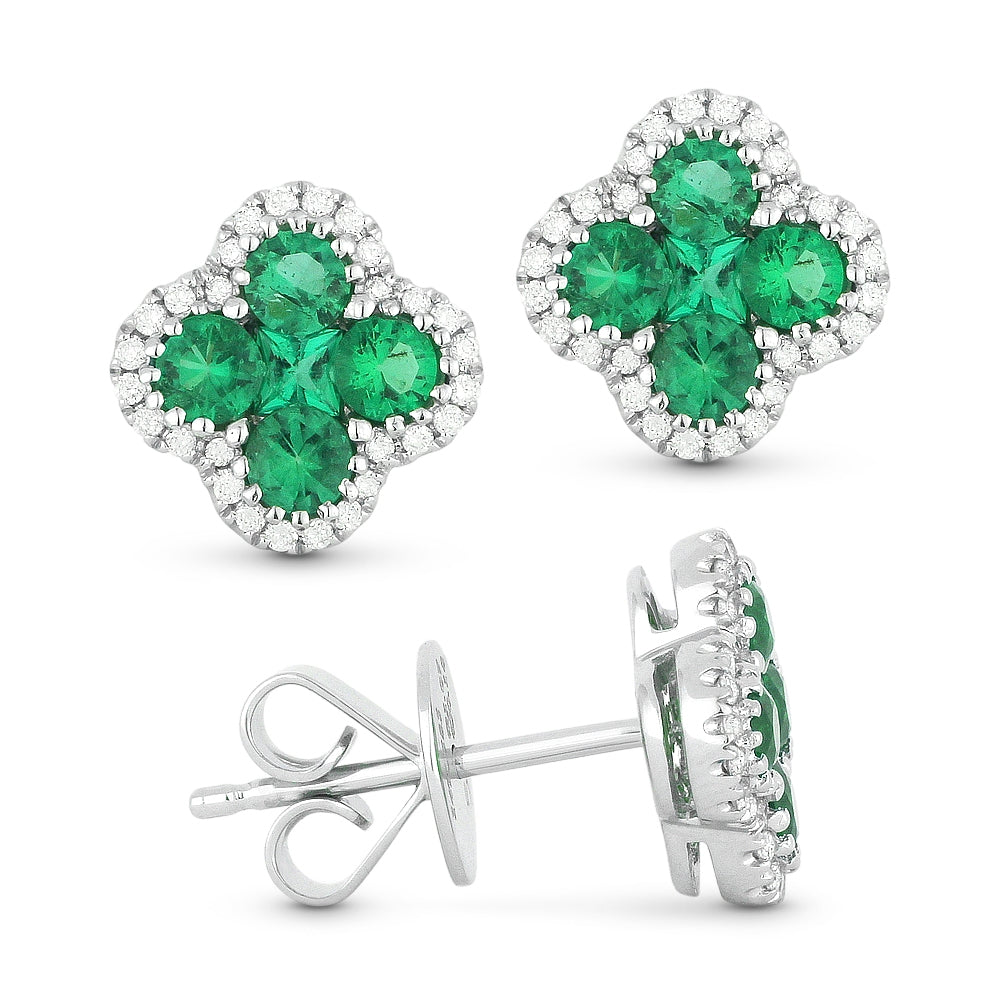 Madison L 14K White Gold Emerald Clover Stud Earrings - style E1201EMW