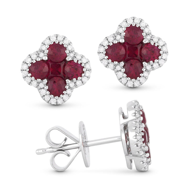 Madison L 14K White Gold Ruby Clover Stud Earrings - style E1201RUW