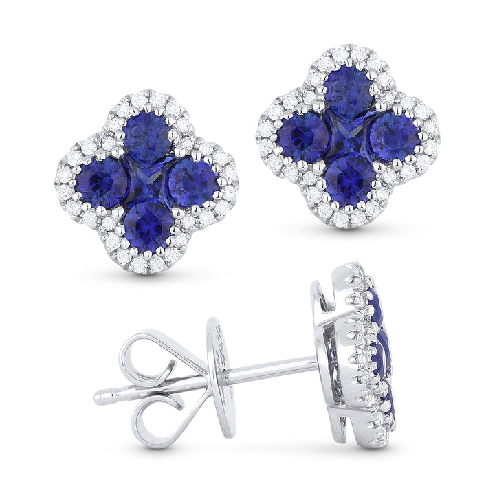 Madison L 14K White Gold Sapphire Clover Stud Earrings - style E1201SAW