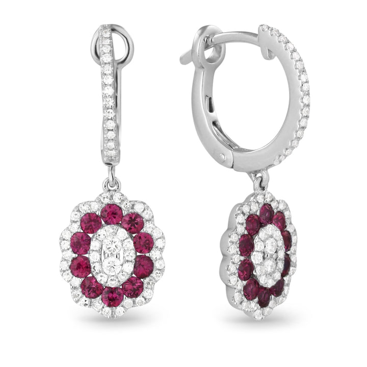 Madison L 14K White Gold Ruby Flower Drop Earrings - style E1211RUW