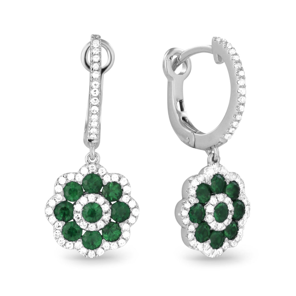 Madison L 14K White Gold Emerald Flower Drop Earrings - style E1223EMW