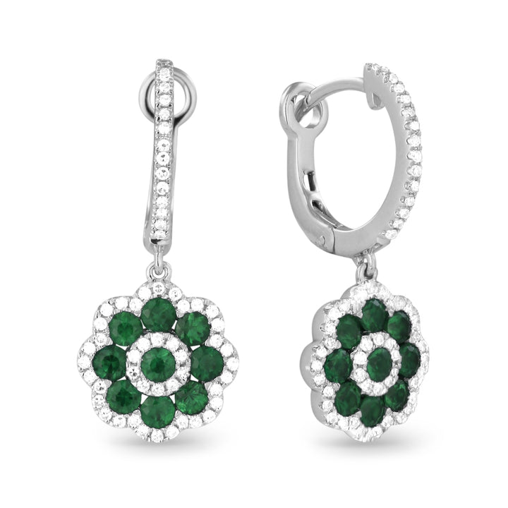 Madison L 14K White Gold Emerald Flower Drop Earrings - style E1223EMW