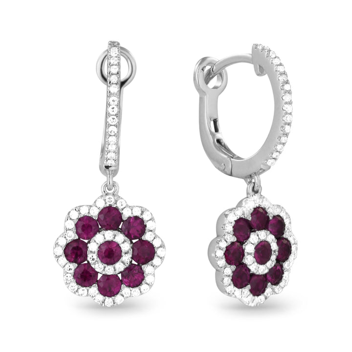 Madison L 14K White Gold Ruby Flower Drop Earrings - style E1223RUW