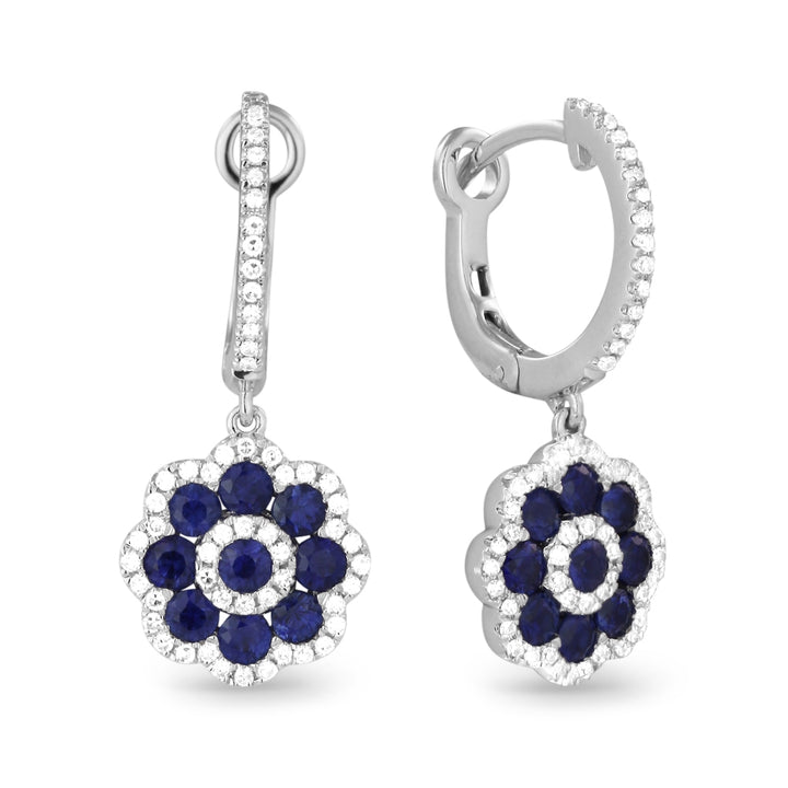 Madison L 14K White Gold Sapphire Flower Drop Earrings - style E1223SAW