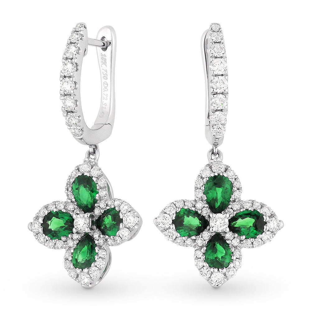Madison L 18K White Gold Emerald Flower Drop Earrings - style E1233EMW