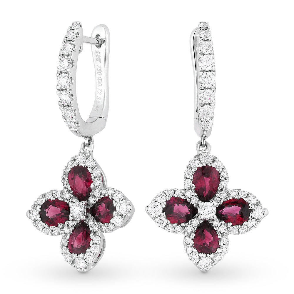 Madison L 18K White Gold Ruby Flower Drop Earrings - style E1233RUW