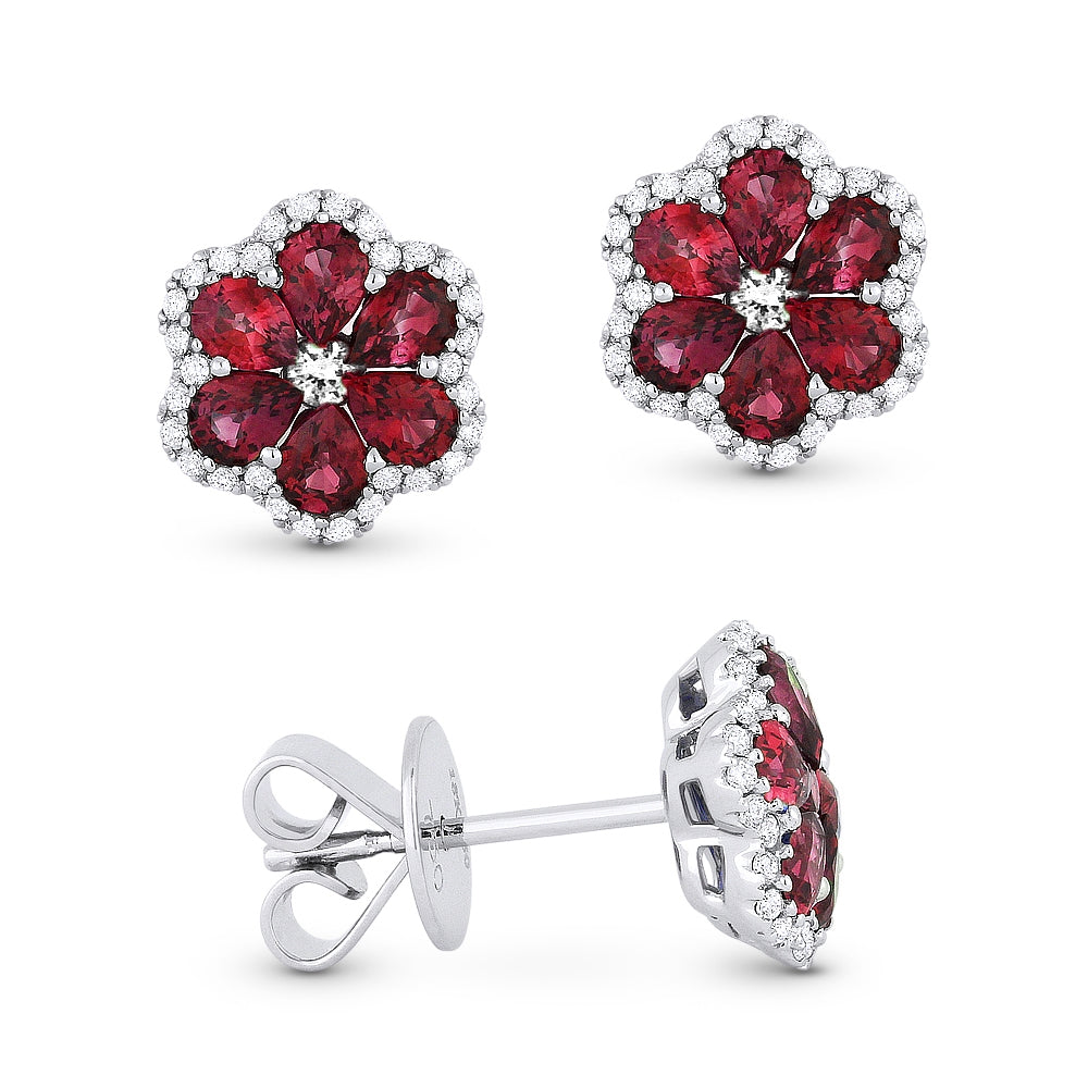 Madison L 18K White Gold Ruby Flower Stud Earrings - style E1234RUW