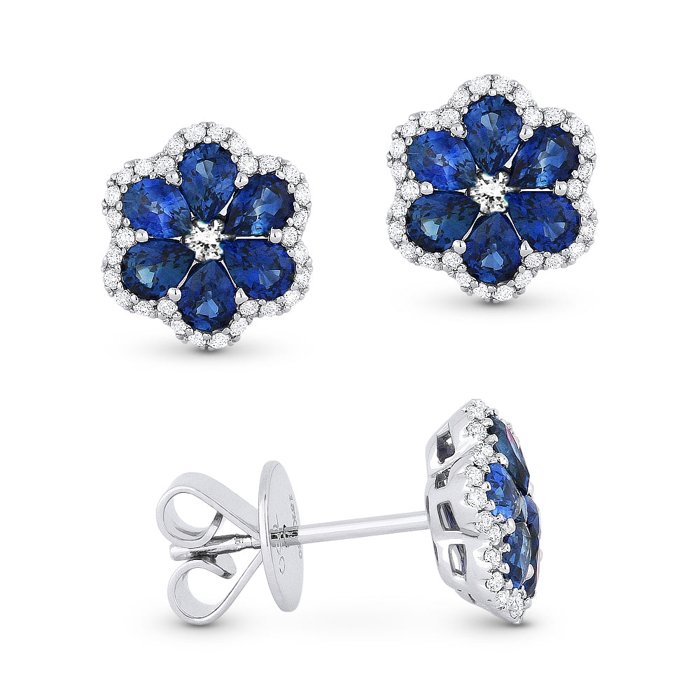 Madison L 18K White Gold Sapphire Flower Stud Earrings - style E1234SAW