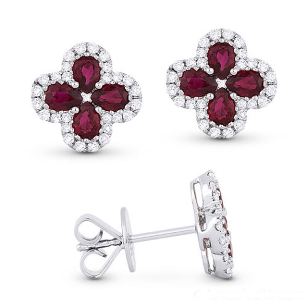 Madison L 18K White Gold Ruby Clover Stud Earrings - style E1237RUW