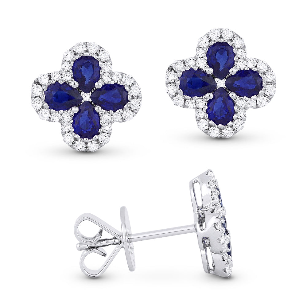 Madison L 18K White Gold Sapphire Clover Stud Earrings - style E1237SAW