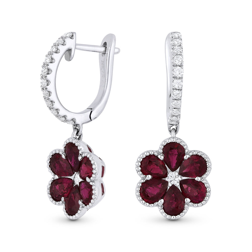 Madison L 18K White Gold Ruby Flower Drop Earrings - style E1238RUW