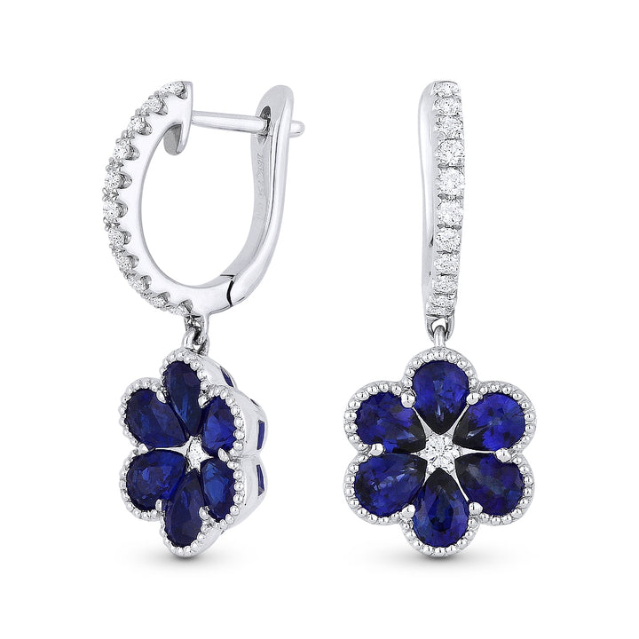 Madison L 18K White Gold Sapphire Flower Drop Earrings - style E1238SAW