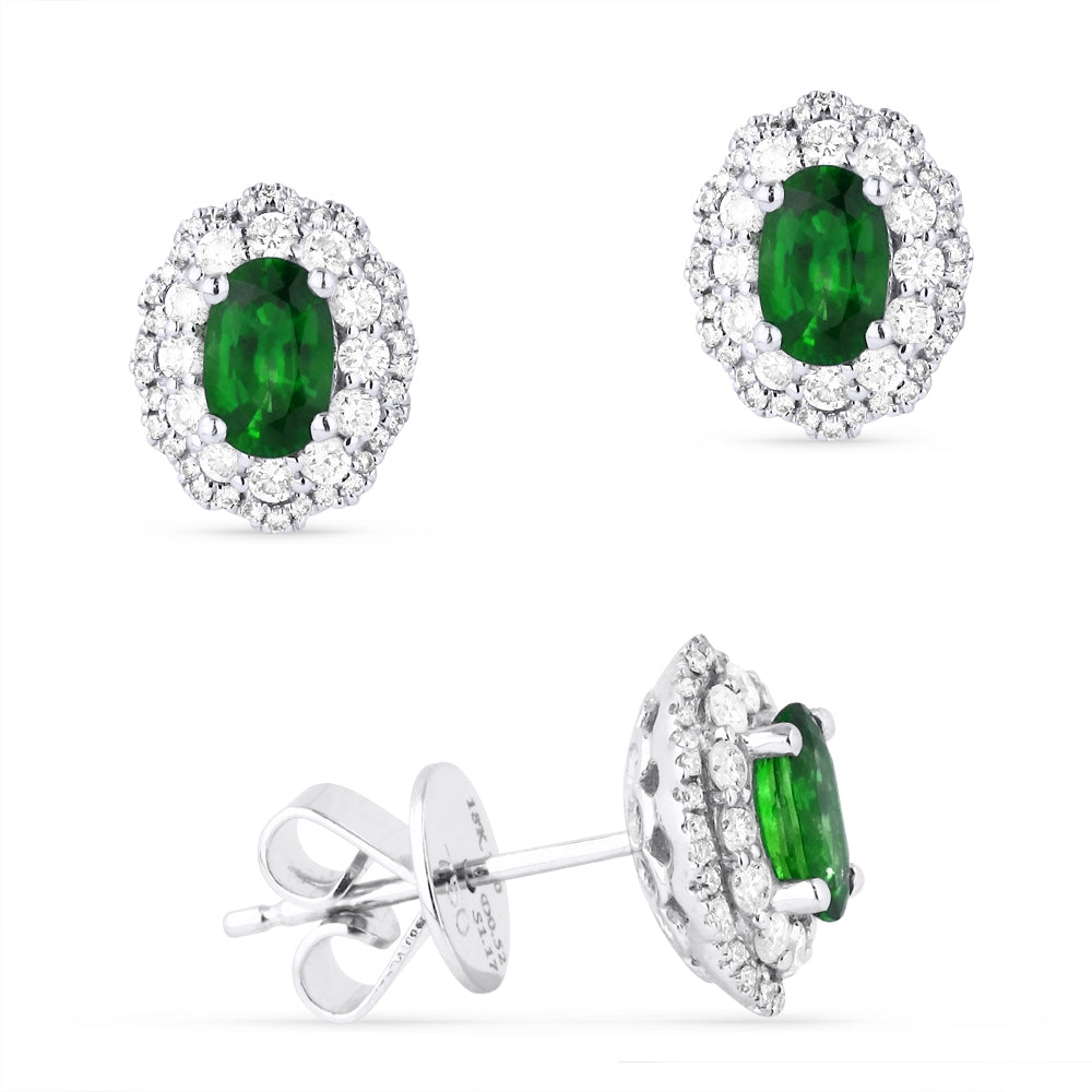 Madison L 14K White Gold Emerald Round Stud Earrings - style E1240EMW