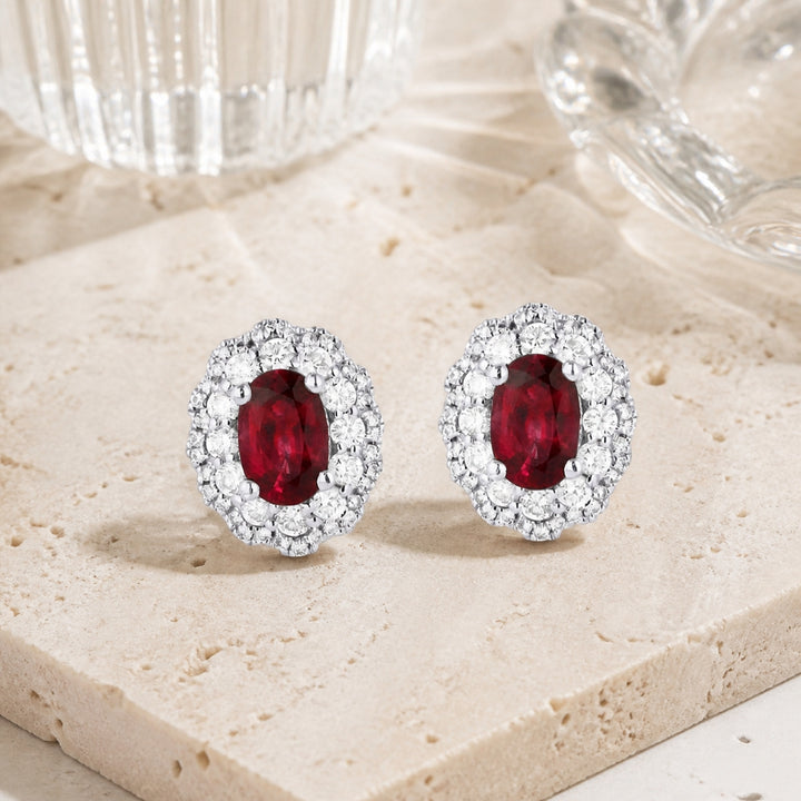 E1240 - 14K White Gold Emerald, Ruby & Sapphire Round Stud Earrings