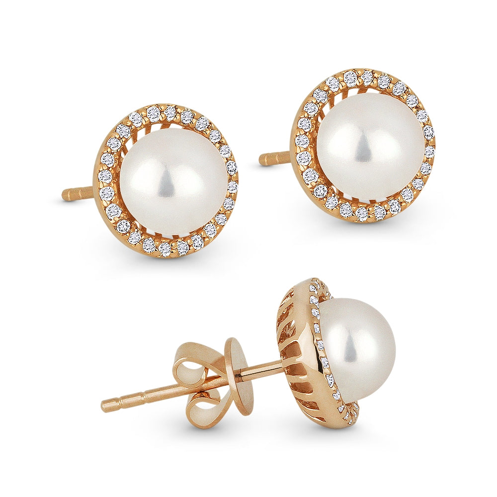 Madison L 14K Rose Gold Pearl Round Stud Earrings - style E1266PEP