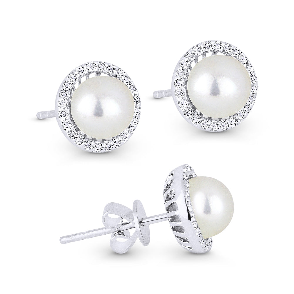 Madison L 14K White Gold Pearl Round Stud Earrings - style E1266PEW