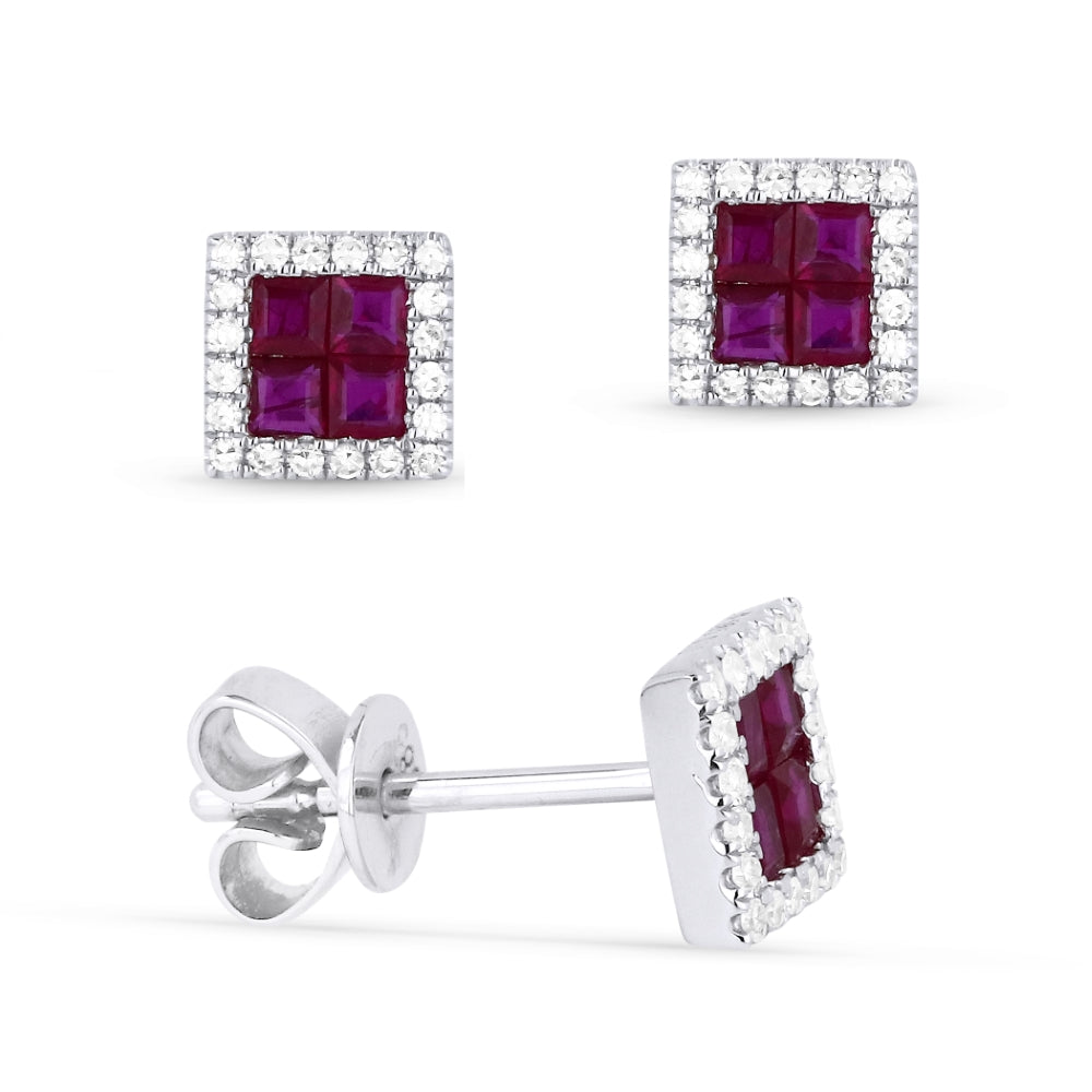 Madison L 14K White Gold Ruby Cushion Stud Earrings - style E1300RUW