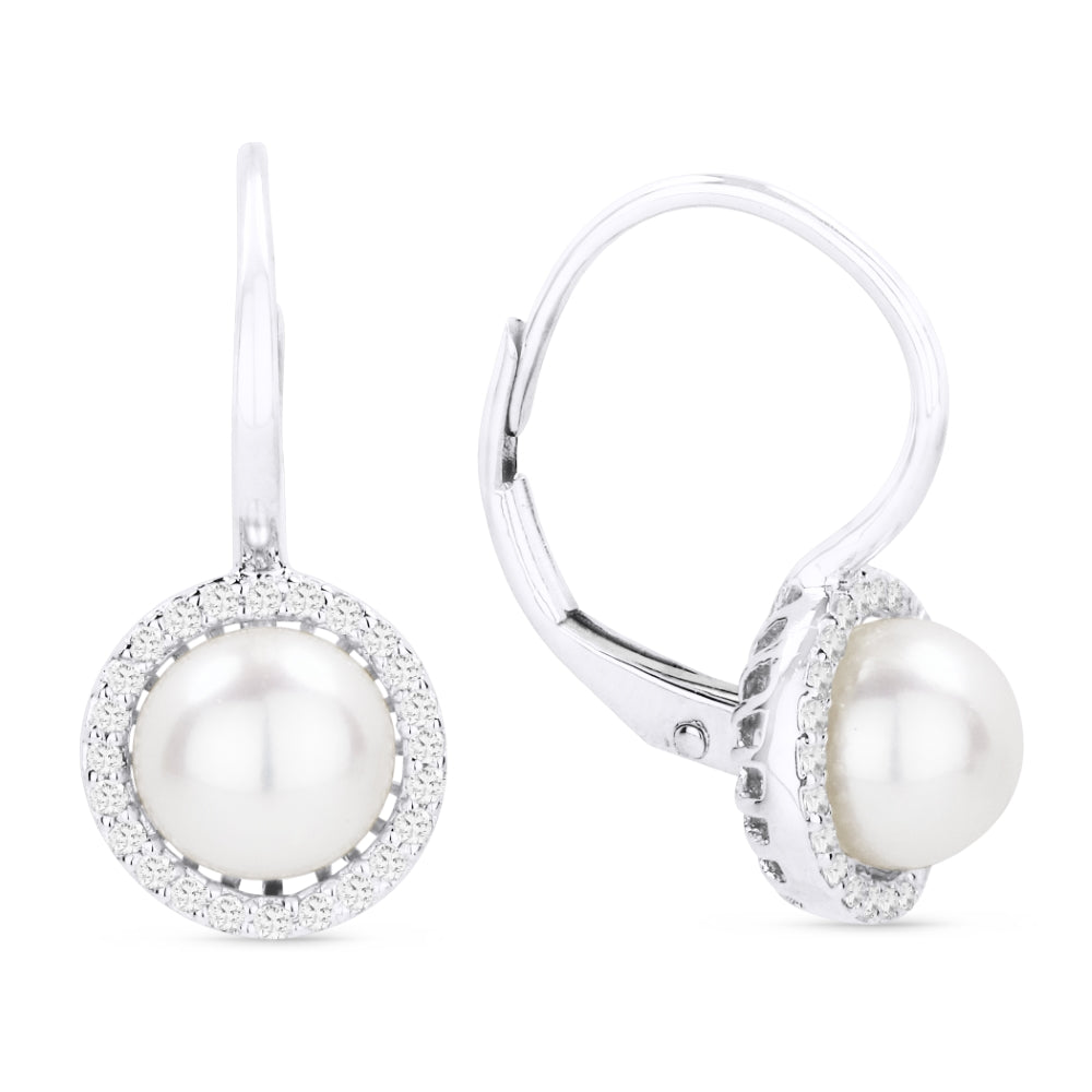Madison L 14K White Gold Pearl Round Drop Earrings - style E1316PEW