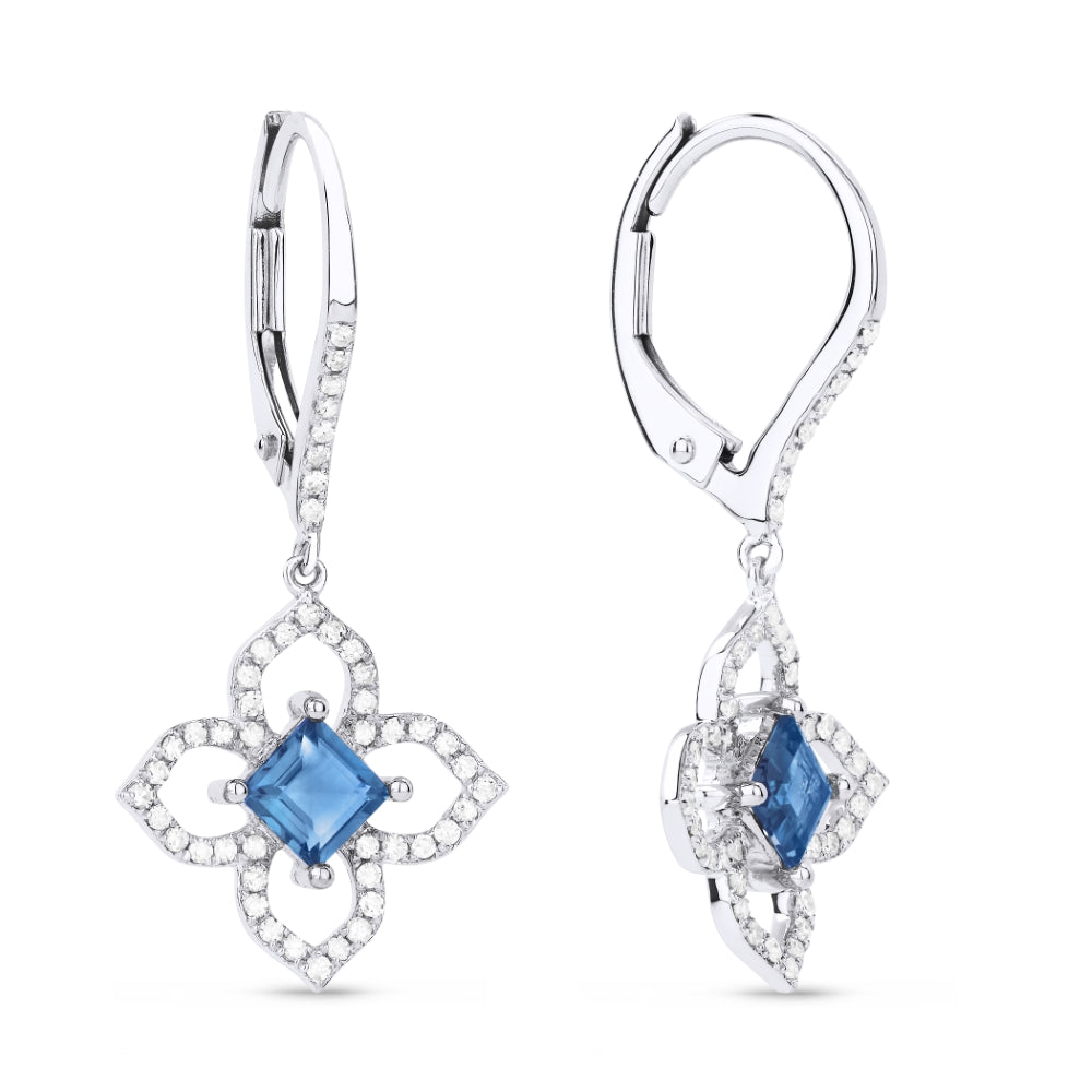 Madison L 14K White Gold Swiss Blue Topaz Flower Drop Earrings - style E1323SWBTW