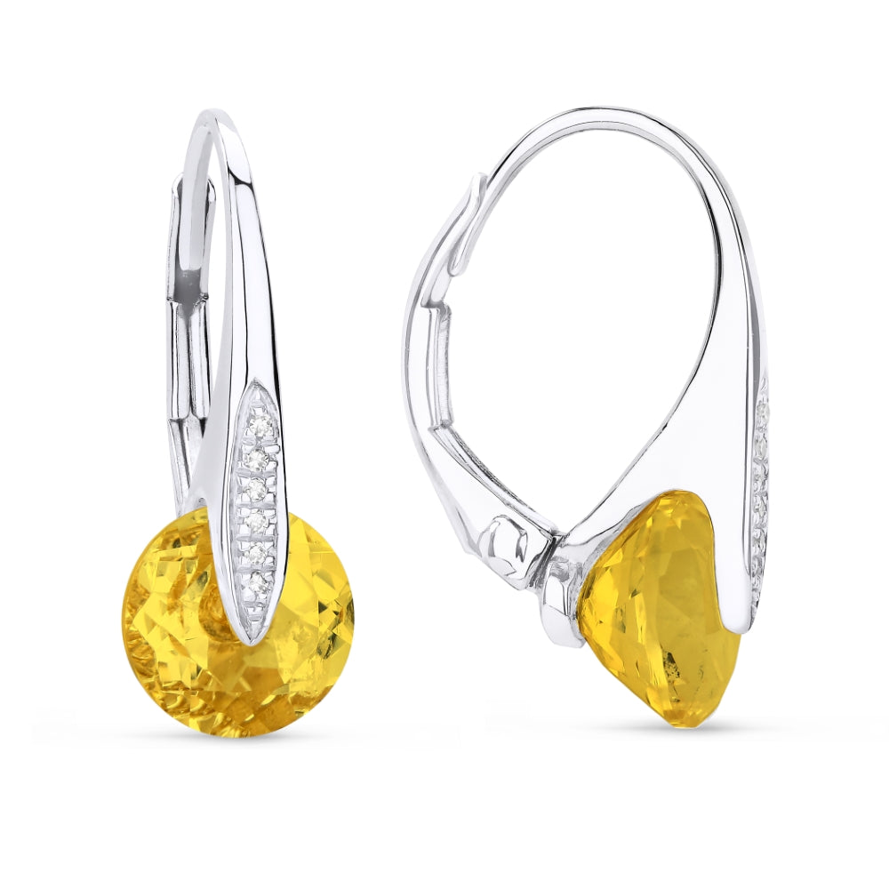 Madison L 14K White Gold Citrine Round Drop Earrings - style E1328CTW