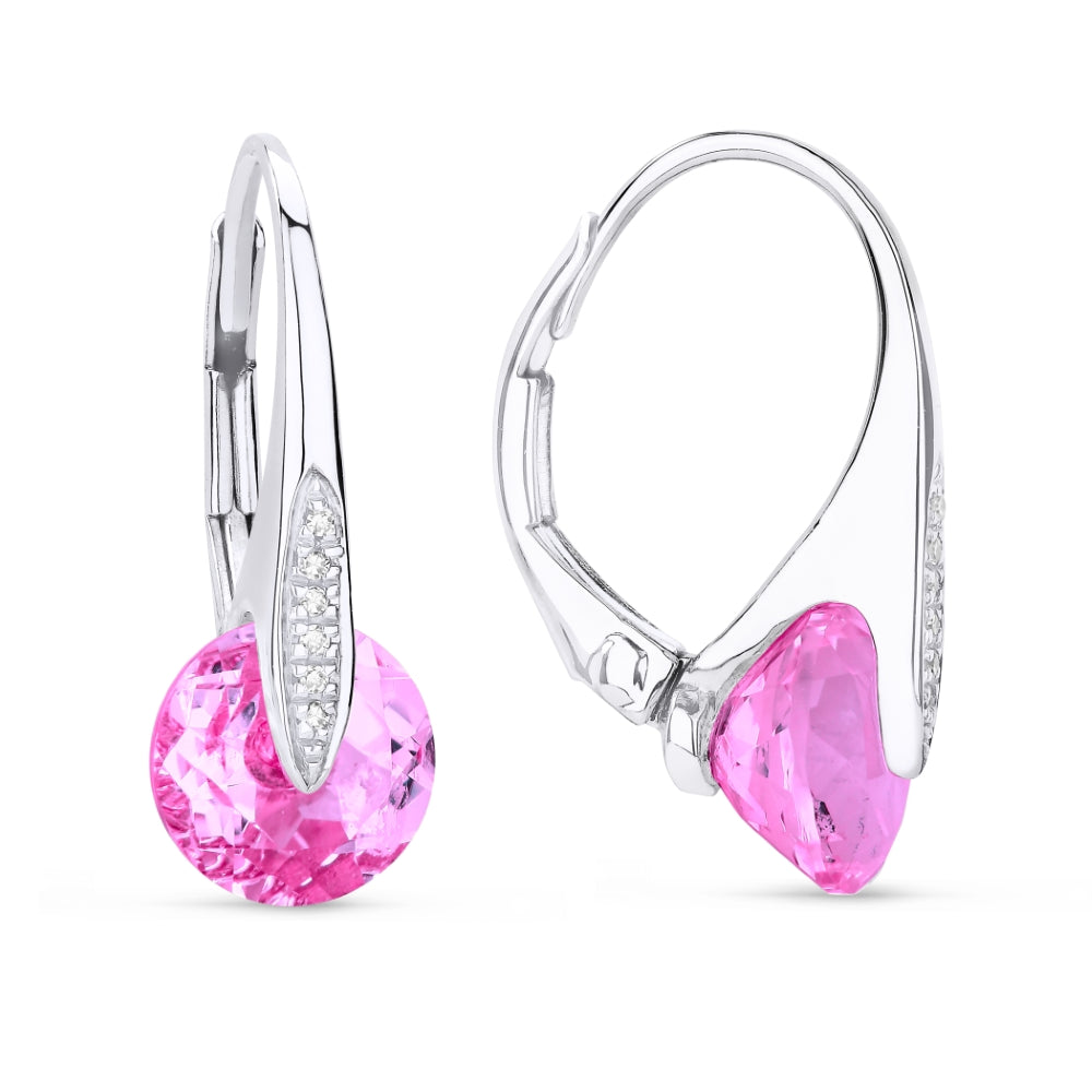 Madison L 14K White Gold Created Pink Sapphire Round Drop Earrings - style E1328PCW